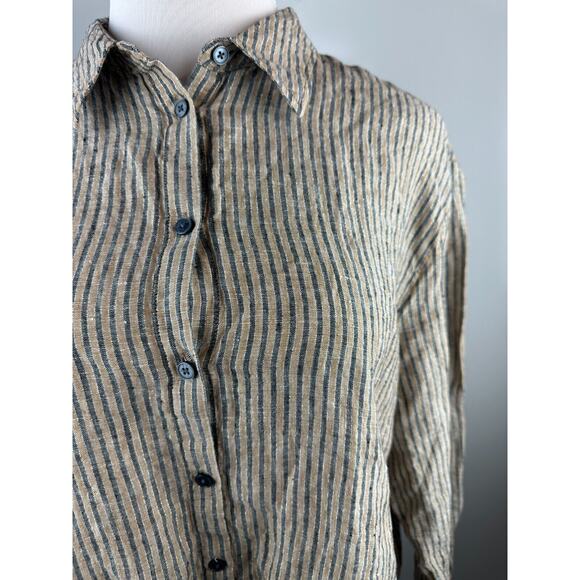 Boden Linen Button Front Long Tunic Top Metallic Stripe Shirt US Size 16/18 R - Picture 5 of 14